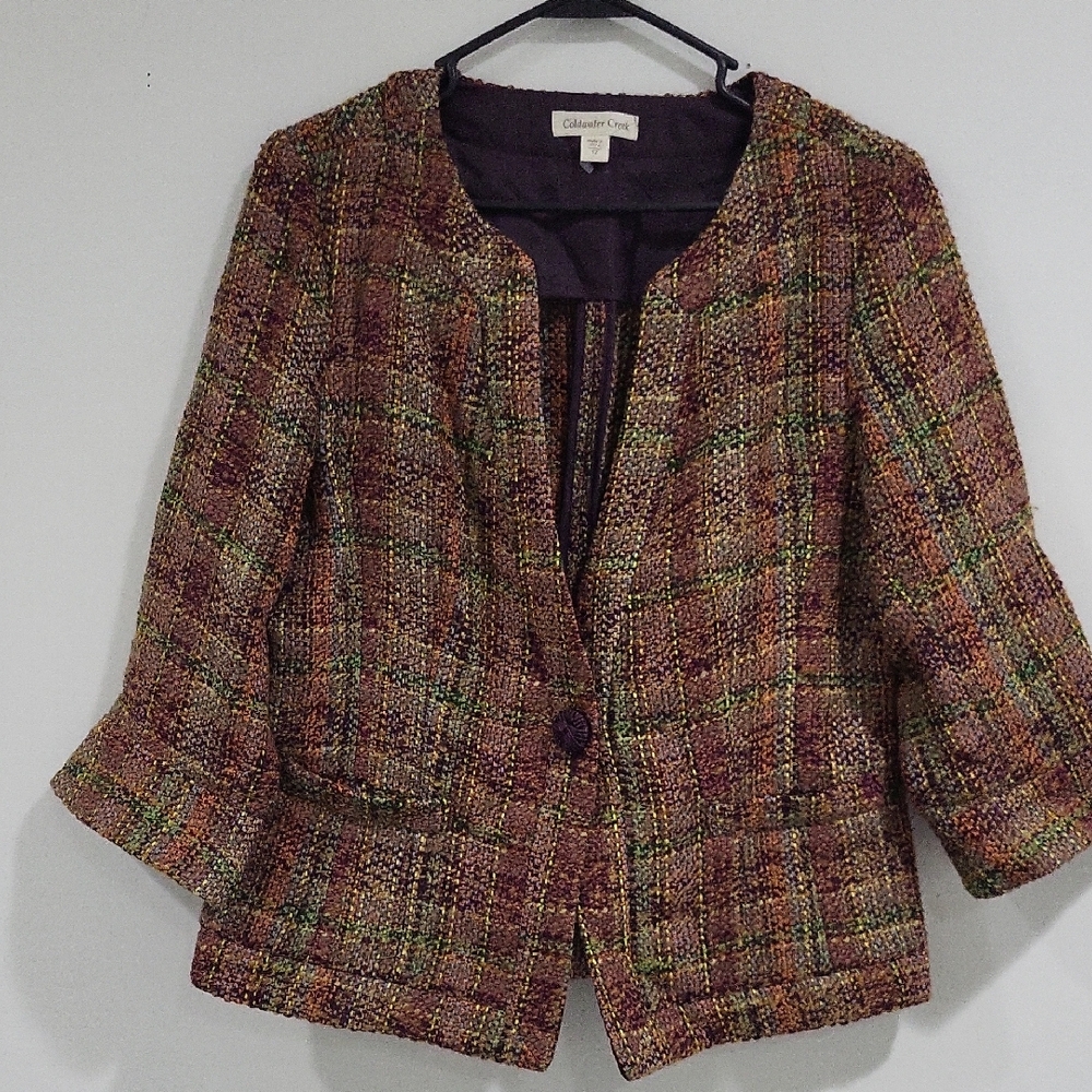 COLDWATER CREEK MULTI COLOR TWEED BLAZER/JACKET, SIZE 12